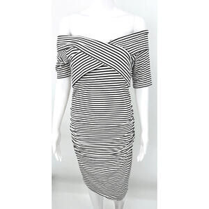 Led Maternity White Dress Striped Short Sleeve V-Neck Size Medium